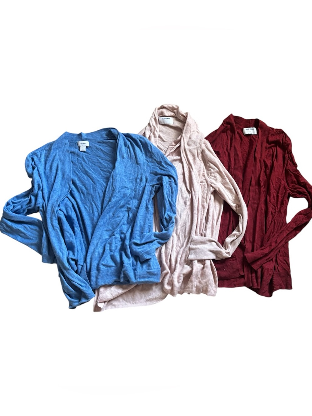 Bundle of 3 Old Navy Plus Size Maroon, Blue, Pink Open-Front Cardigans